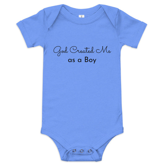 Short sleeve "God created me as a Boy" one piece